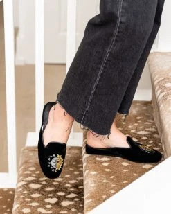 Patricia Green Sun, Moon & Stars Embroidered Velvet Slipper Casual